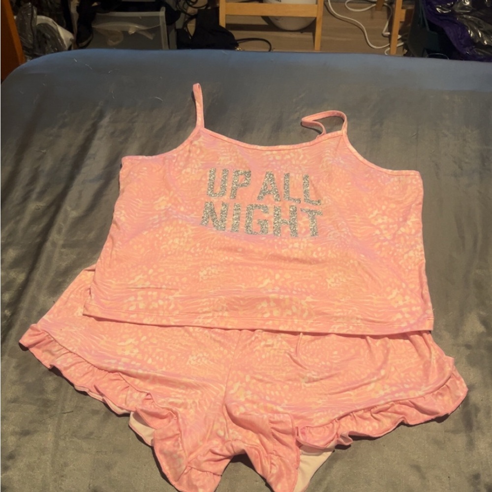 Pink Sleepwear Set with 'Up All Night' Print